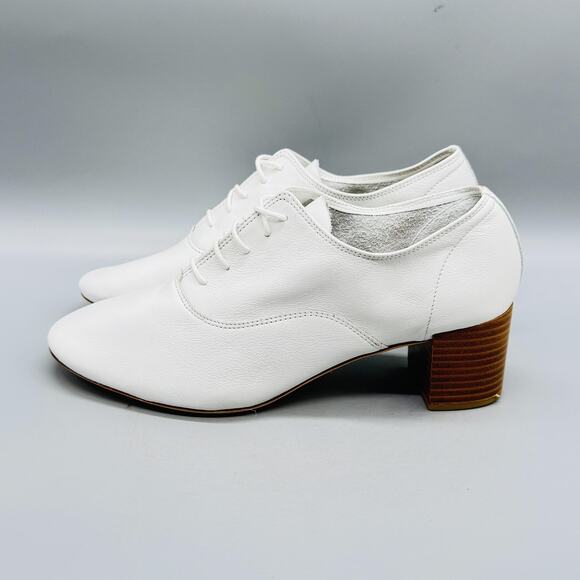 Repetto Shoes Womens 7 White Leather Lace Up Oxford Pump Block Heel Balletcore - Picture 5 of 14